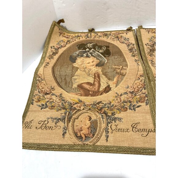 Vintage Tapestry Craft Appliques Garden Scene Pair of 2 Made In France decor - Picture 3 of 9